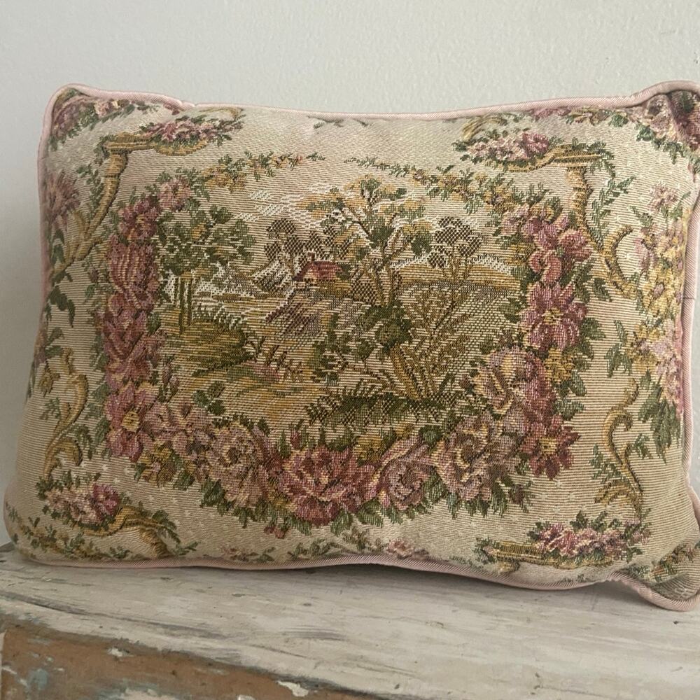 Vintage Shabby Chic Cottage Core Tapestry Pink 11inx8in Accent Decor Pillow